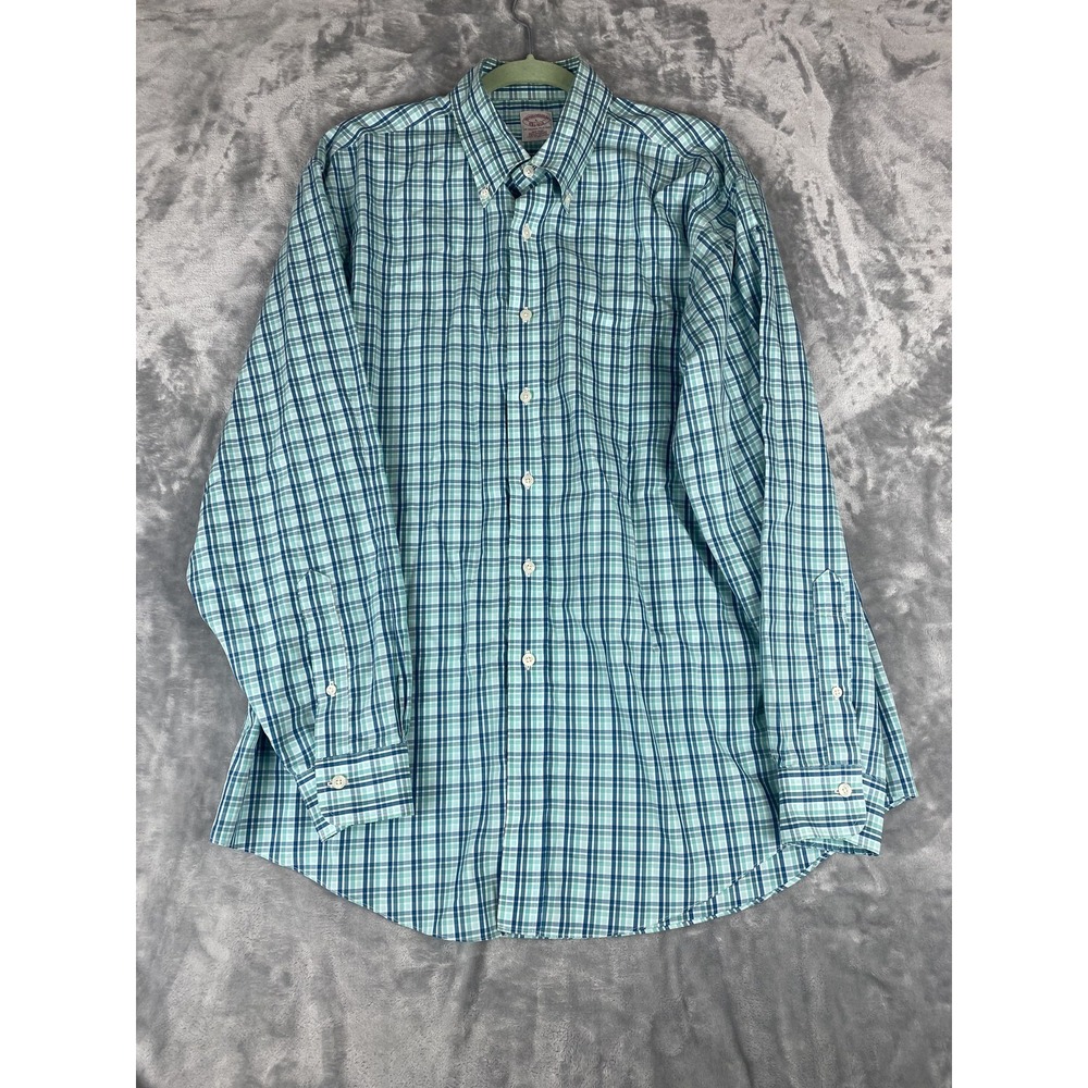 Brooks Brothers Shirt Mens Large Green Plaid Button Down Supima Cotton‎